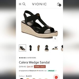 Vionic Calera Wedge Sandal - Black with Espadrille Sole